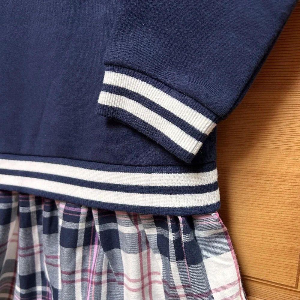 NEW Childrens Place Preppy School Dress Girls 7/8 Navy Blue Plaid Casual Skater